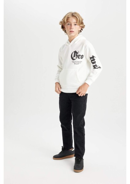 Erkek Çocuk Ekru Kapüşonlu Baskılı Sweatshirt D3097A824AU