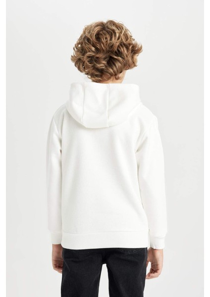 Erkek Çocuk Ekru Kapüşonlu Baskılı Sweatshirt D3097A824AU