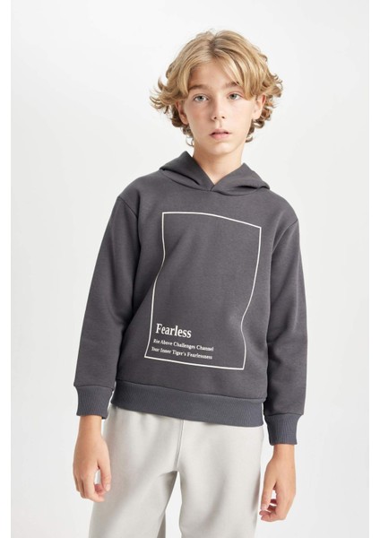 Erkek Çocuk Antrasit Kapüşonlu Baskılı Sweatshirt D3095A824AU