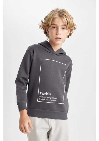 Erkek Çocuk Antrasit Kapüşonlu Baskılı Sweatshirt D3095A824AU
