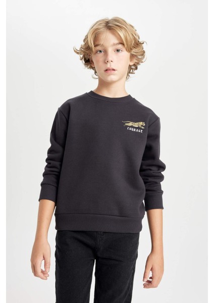 Erkek Çocuk Baskılı Bisiklet Yaka Baskılı Siyah Sweatshirt D3091A824AU