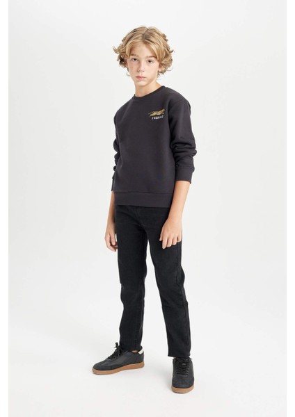 Erkek Çocuk Baskılı Bisiklet Yaka Baskılı Siyah Sweatshirt D3091A824AU