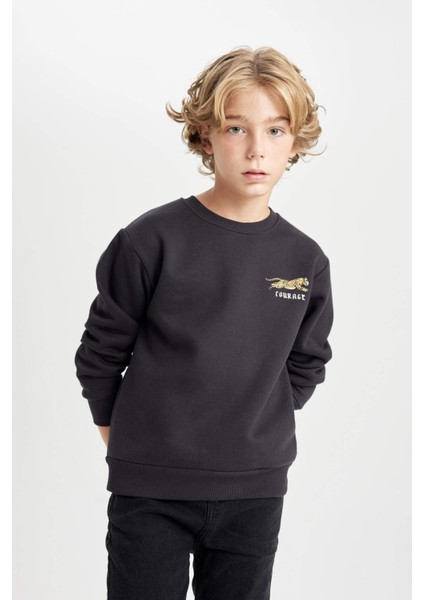 Erkek Çocuk Baskılı Bisiklet Yaka Baskılı Siyah Sweatshirt D3091A824AU