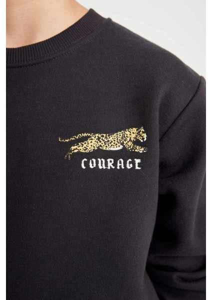 Erkek Çocuk Baskılı Bisiklet Yaka Baskılı Siyah Sweatshirt D3091A824AU
