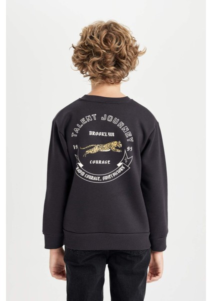 Erkek Çocuk Baskılı Bisiklet Yaka Baskılı Siyah Sweatshirt D3091A824AU