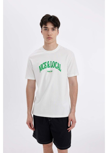 Regular Fit Bisiklet Yaka Baskılı Kısa Kollu Tişört D4765AX24SM