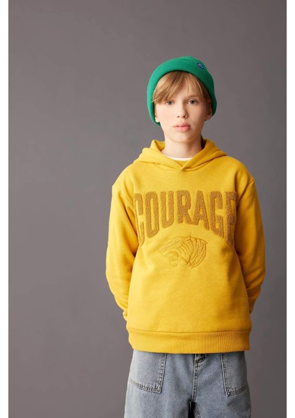 Erkek Çocuk Oversize Geniş Kalıp Baskılı Kapüşonlu Sweatshirt D3094A824AU