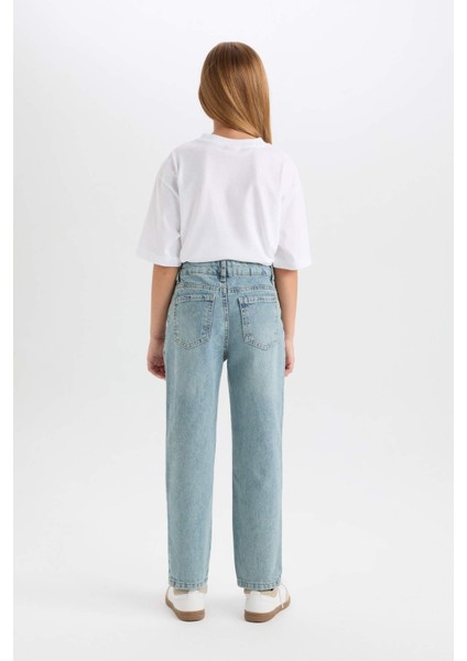 Kız Çocuk Okul Mom Fit Yırtık Detaylı Dar Paça Jean Pantolon D3524A824WN