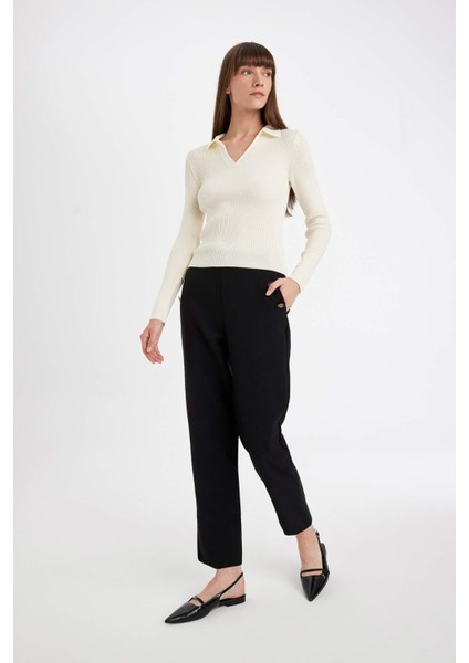 Carrot Fit Havuç Kalıp Kumaş Pantolon Siyah Basic Düz Cepli Yüksek Bel Düz Paça B1238AX24AU