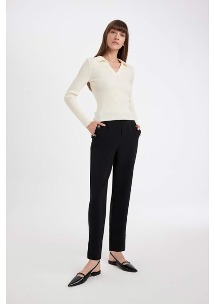 Carrot Fit Havuç Kalıp Kumaş Pantolon Siyah Basic Düz Cepli Yüksek Bel Düz Paça B1238AX24AU