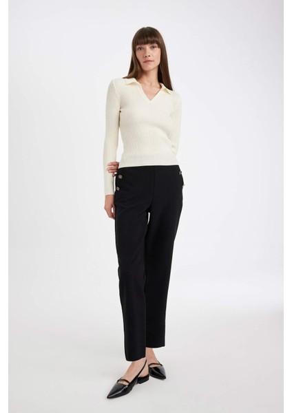 Carrot Fit Havuç Kalıp Kumaş Pantolon Siyah Basic Düz Cepli Yüksek Bel Düz Paça B1238AX24AU