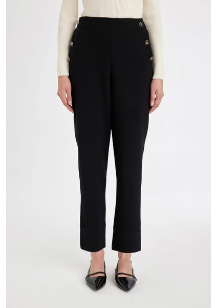 Carrot Fit Havuç Kalıp Kumaş Pantolon Siyah Basic Düz Cepli Yüksek Bel Düz Paça B1238AX24AU