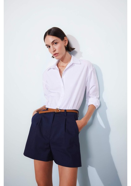 Oversize Geniş Kalıp Poplin Uzun Kollu Basic Düz Beyaz Gömlek T8735AZ24AU