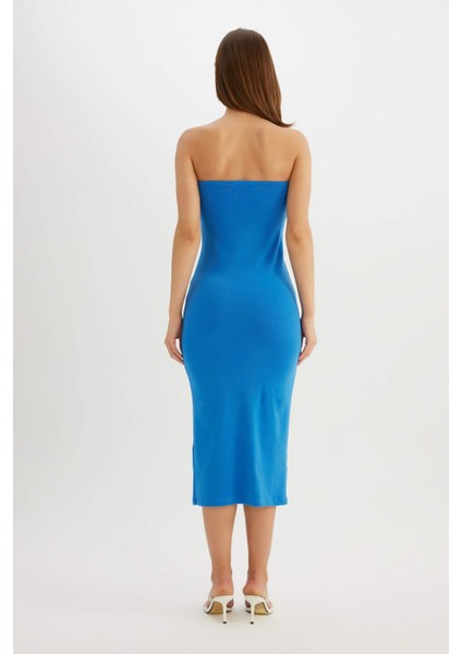 Bodycon Vücudu Saran Straplez Fitilli Kaşkorse Midi Abiye Elbise D4440AX24HS