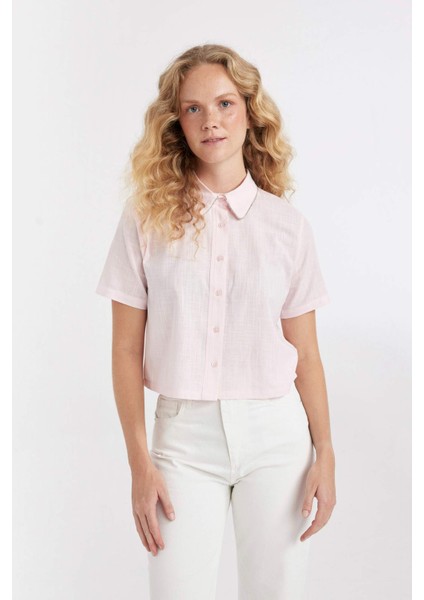 Crop Kısa Kollu Açık Pembe Gömlek D4170AX24SM