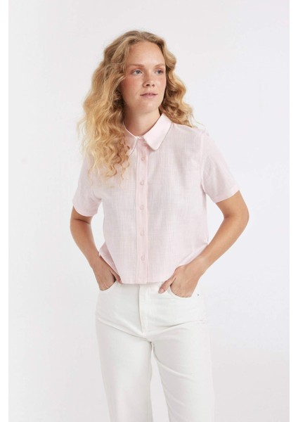 Crop Kısa Kollu Açık Pembe Gömlek D4170AX24SM
