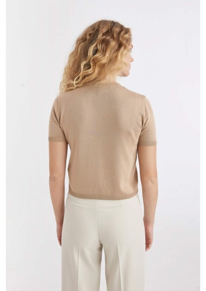 Regular Fit Bisiklet Yaka Basic Düz Düğmeli Kısa Kollu Triko Hırka D4643AX24AU