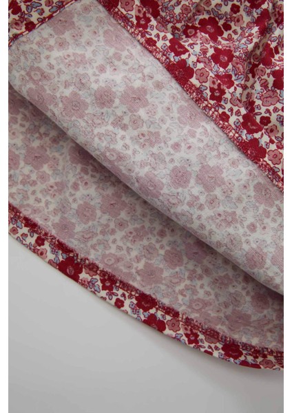 Kız Bebek Geniş Örgü Yaka Çiçek Desenli Düğmeli Uzun Kollu Twill Elbise D3073A524AU