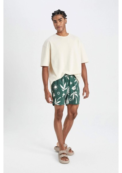 Regular Fit Desenli File Astarlı Kısa Boy Deniz Şortu D4517AX24HS