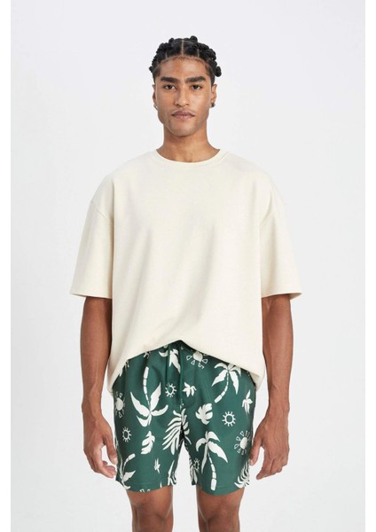 Regular Fit Desenli File Astarlı Kısa Boy Deniz Şortu D4517AX24HS