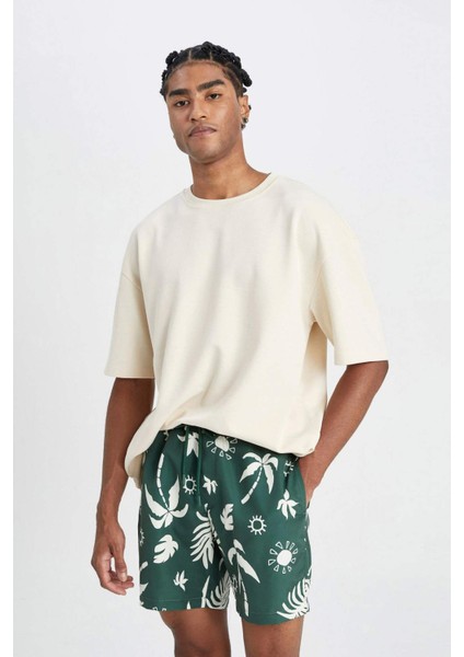 Regular Fit Desenli File Astarlı Kısa Boy Deniz Şortu D4517AX24HS