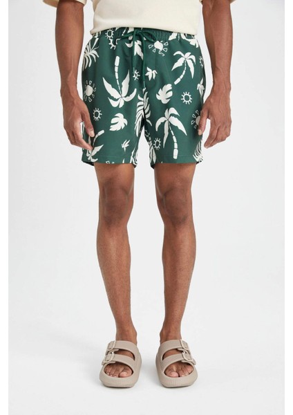 Regular Fit Desenli File Astarlı Kısa Boy Deniz Şortu D4517AX24HS