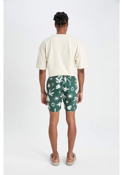 Regular Fit Desenli File Astarlı Kısa Boy Deniz Şortu D4517AX24HS