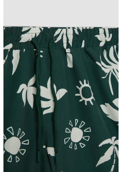 Regular Fit Desenli File Astarlı Kısa Boy Deniz Şortu D4517AX24HS