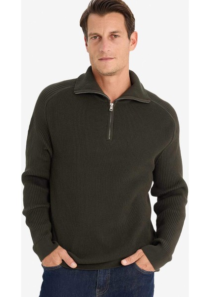 Standart Fit Dik Yaka Fermuarlı Triko Kazak D4209AX24WN