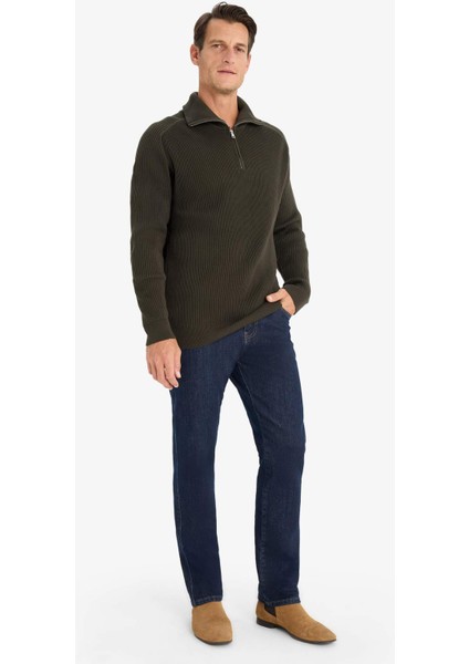 Standart Fit Dik Yaka Fermuarlı Triko Kazak D4209AX24WN