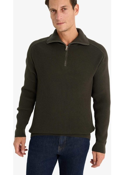 Standart Fit Dik Yaka Fermuarlı Triko Kazak D4209AX24WN