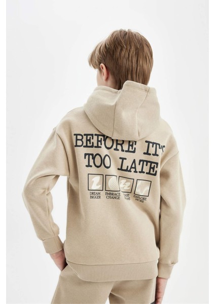 Erkek Çocuk Oversize Geniş Kalıp Sırt Baskılı Kapüşonlu Sweatshirt D3970A824WN