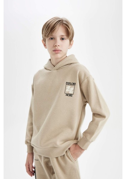 Erkek Çocuk Oversize Geniş Kalıp Sırt Baskılı Kapüşonlu Sweatshirt D3970A824WN