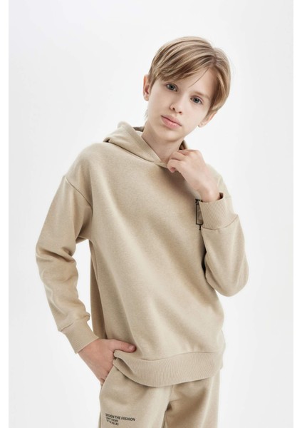 Erkek Çocuk Oversize Geniş Kalıp Sırt Baskılı Kapüşonlu Sweatshirt D3970A824WN