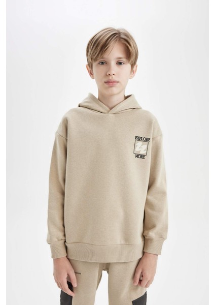 Erkek Çocuk Oversize Geniş Kalıp Sırt Baskılı Kapüşonlu Sweatshirt D3970A824WN
