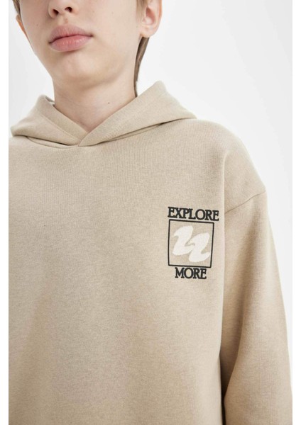 Erkek Çocuk Oversize Geniş Kalıp Sırt Baskılı Kapüşonlu Sweatshirt D3970A824WN