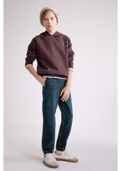 Erkek Çocuk Oversize Geniş Kalıp Baskılı Kapüşonlu Sweatshirt D3967A824WN