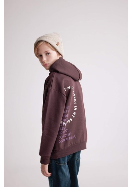 Erkek Çocuk Oversize Geniş Kalıp Baskılı Kapüşonlu Sweatshirt D3967A824WN