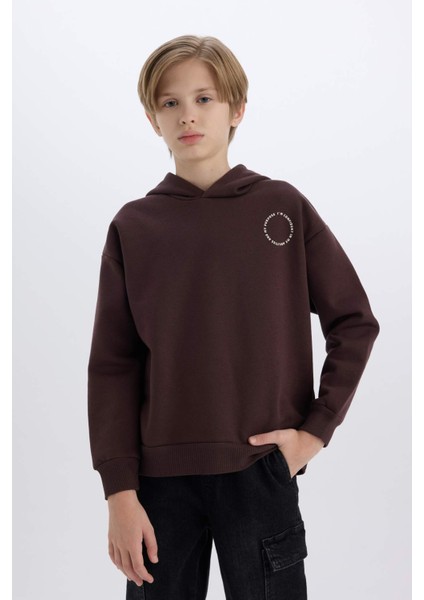 Erkek Çocuk Oversize Geniş Kalıp Baskılı Kapüşonlu Sweatshirt D3967A824WN