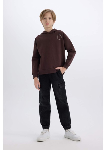 Erkek Çocuk Oversize Geniş Kalıp Baskılı Kapüşonlu Sweatshirt D3967A824WN