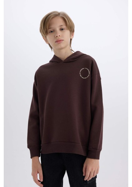 Erkek Çocuk Oversize Geniş Kalıp Baskılı Kapüşonlu Sweatshirt D3967A824WN