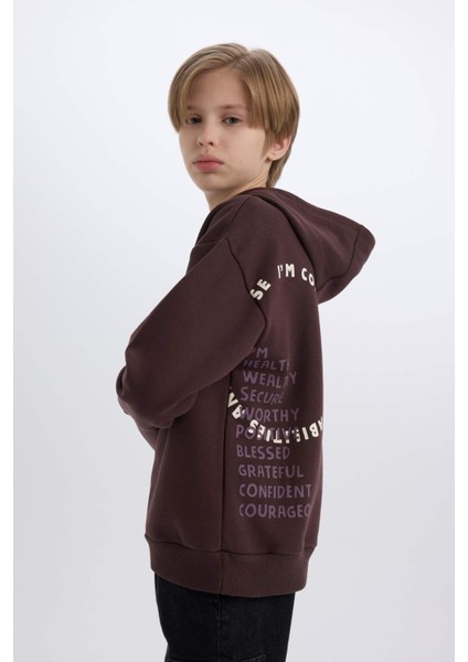 Erkek Çocuk Oversize Geniş Kalıp Baskılı Kapüşonlu Sweatshirt D3967A824WN