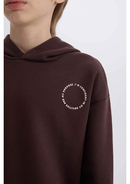 Erkek Çocuk Oversize Geniş Kalıp Baskılı Kapüşonlu Sweatshirt D3967A824WN