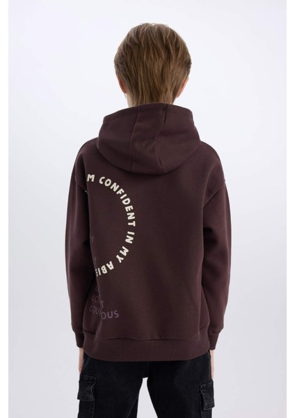 Erkek Çocuk Oversize Geniş Kalıp Baskılı Kapüşonlu Sweatshirt D3967A824WN