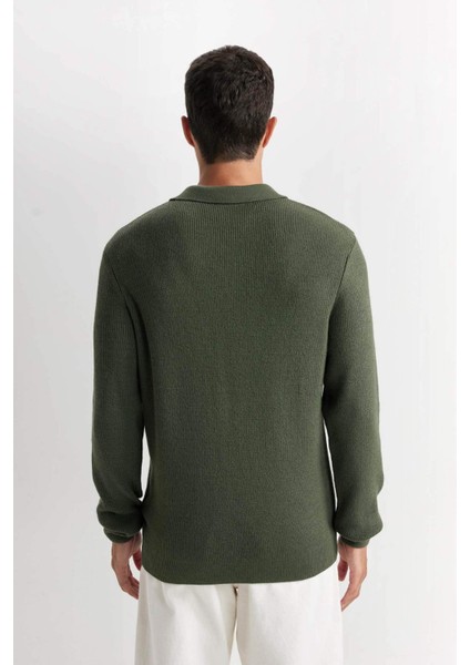 Haki Standart Fit Normal Kesim Polo Yaka Triko Kazak D3589AX24WN