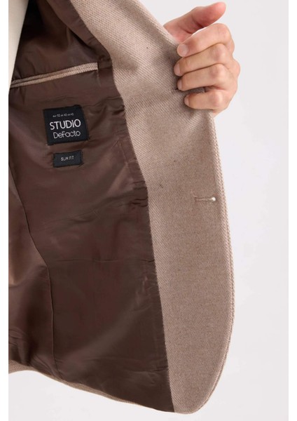 Slim Fit Dar Kesim Astarlı Düğmeli Blazer Ceket N0503AZ24AU