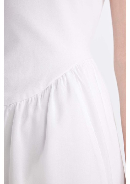 Coool Yuvarlak Yaka Beyaz Kalın Askılı Mini Elbise D5005AX24HS