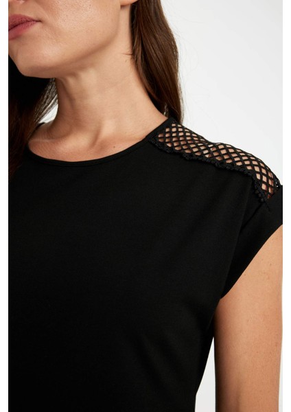 A Kesim Bisiklet Yaka Bsic Düz Kısa Kollu Midi Elbise D4659AX24HS