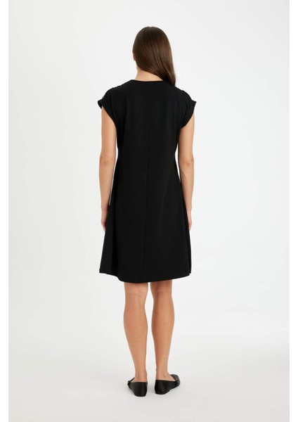 A Kesim Bisiklet Yaka Bsic Düz Kısa Kollu Midi Elbise D4659AX24HS