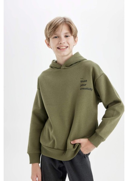 Erkek Çocuk Oversize Geniş Kalıp Sırt Baskılı Kapüşonlu Sweatshirt D3969A824WN